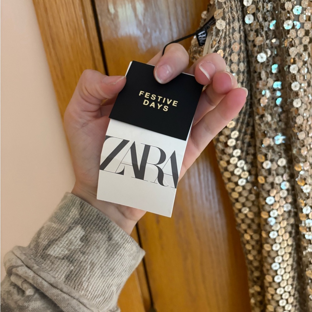 Zara Metallic Gold Sequin Midi Dress - Picture 5 of 8